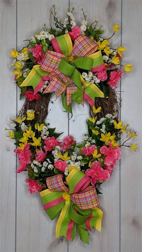 Grapevine Wreath Pink Azaleas Wreath Yellow Forsythias Wreath Front