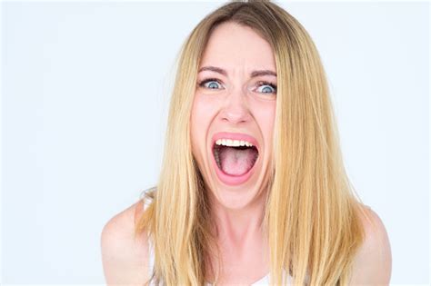 Emotion Face Scared Terrified Fearful Girl Scream Stock Photo
