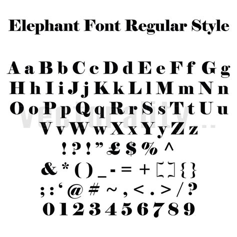 Elephant Font Regular Style Alphabet Letters Vector Art File Etsy