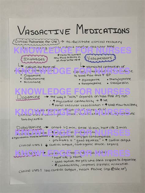Vasoactive Medications Quick Study Guide For Nursesnursing Etsy