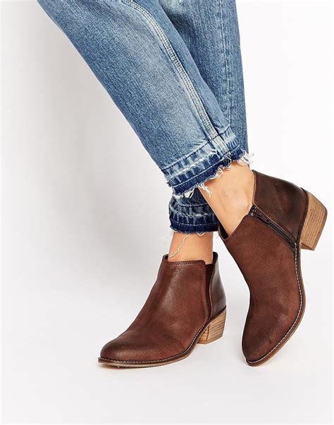 Lyst Dune Penelope Brown Leather Flat Ankle Boots In Brown