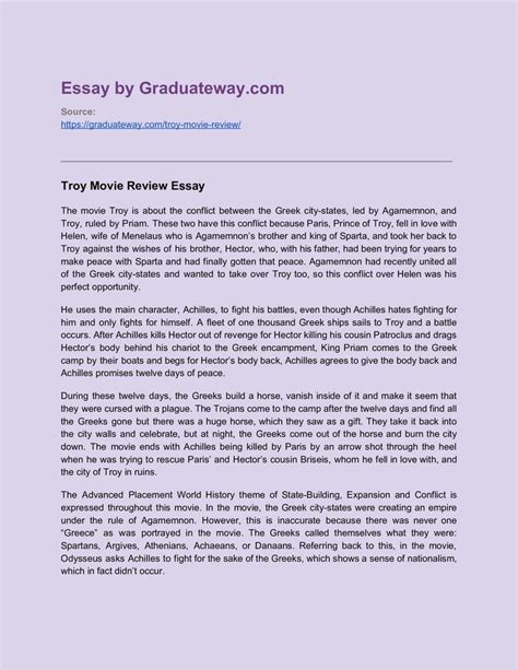 By flosspapers posted on february 17, 2019. Movie Review Example | Review essay, Essay, Troy movie