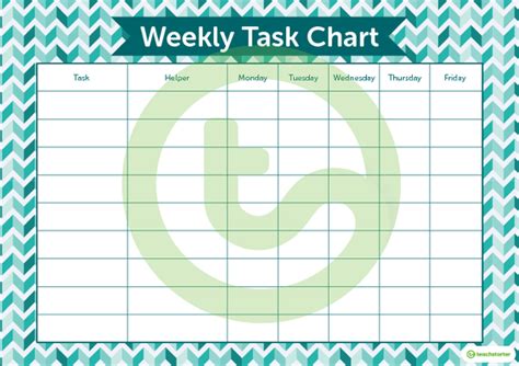 Teal Chevron Weekly Task Chart Teach Starter