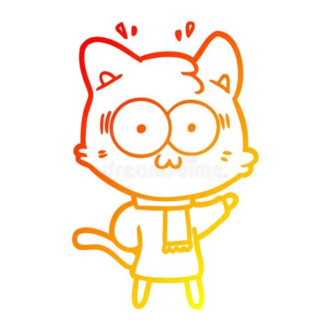 A Creative Warm Gradient Line Drawing Cartoon Surprised Cat Wearing