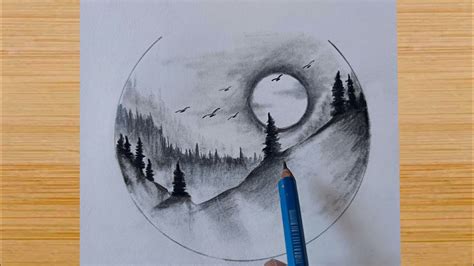How To Draw Easy Moonlight Scenery Drawing For Beginners Pencil