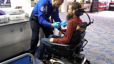 Remote controlled wheel chair (can be manually pushed). Electric Wheelchair TSA security screening airport - YouTube