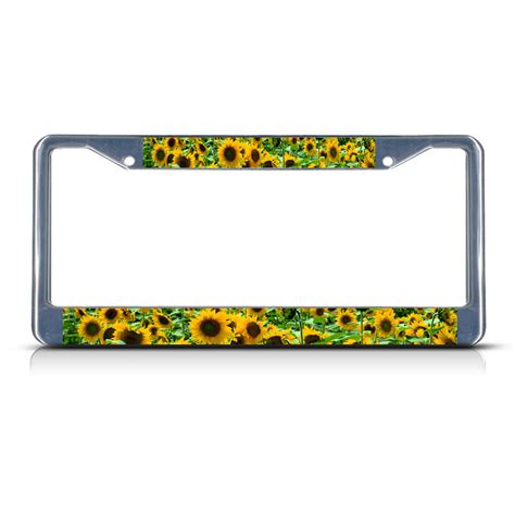 Sunflower Flowers Chrome Metal License Plate Frame Tag Holder Ebay