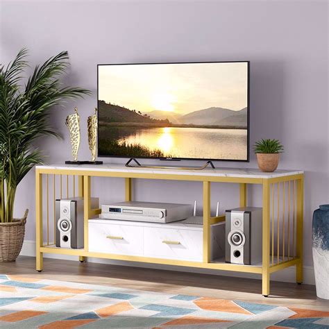 Wood and gold tv stand. Tribesigns Gold TV Stand with Drawers, 55 Inches Modern ...