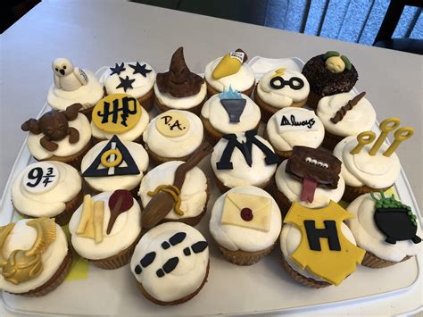 harry potter cupcakes for a friend each cupcake has colored icing so that people got “sorted