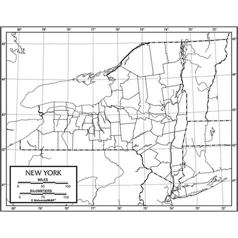 New York Outline Map Laminated Pack Of 50 Uni21254 Kappa Map