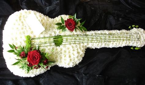 Sympathy Photo Gallery: Flower Guitar | Funeral floral arrangements, Funeral floral, Funeral flowers