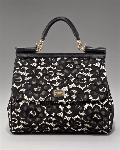 Lyst Dolce And Gabbana Miss Sicily Lace Handbag In Black