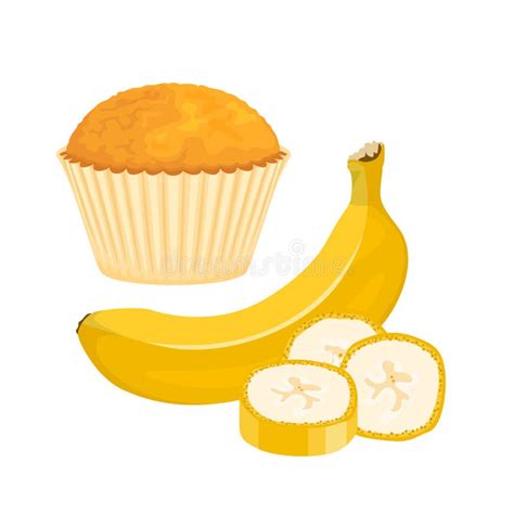 Banana Muffin Vector Cartoon Illustration Of Fresh Cupcake Stock