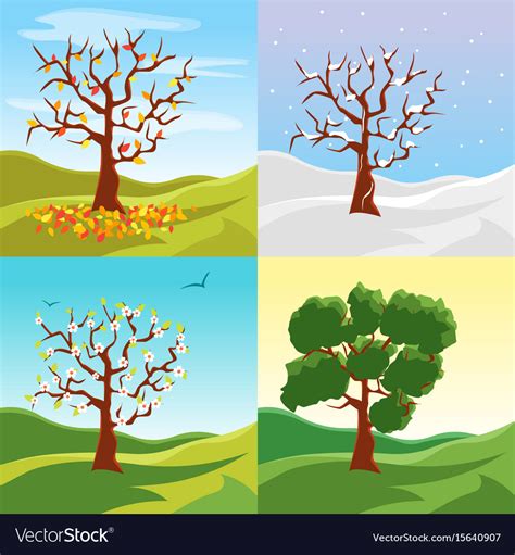 Cartoon Tree Seasons Set On A Nature Landscape Vector Image