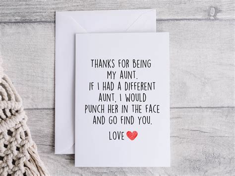 aunt card funny card for aunt thank you for being my aunt etsy