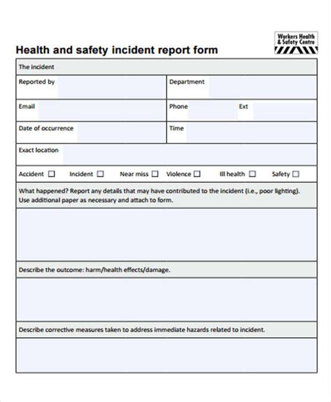 Health And Safety Incident Report Form Template Templates Example