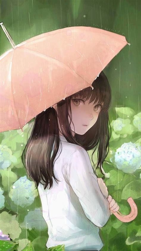 Lonely Girl In Rain With Umbrella Anime