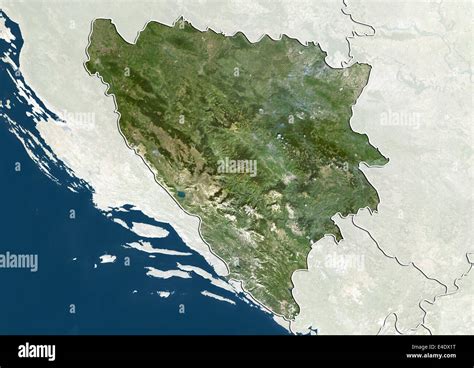 Bosnia And Herzegovina True Colour Satellite Image With Border And
