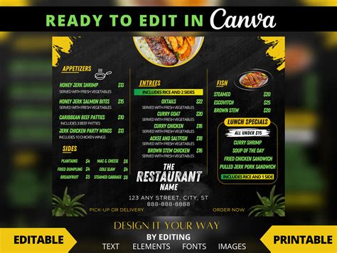 Editable Menu Template Caribbean Restaurant E Menu Printable Etsy Canada