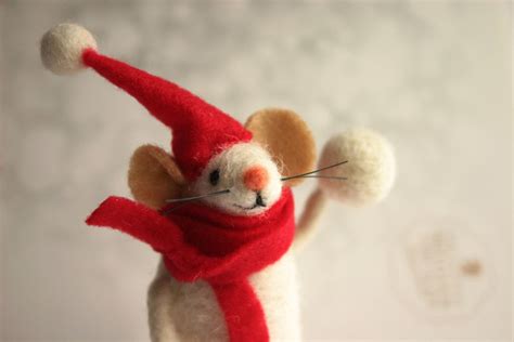 Felt Christmas Mouse Felted Christmas Mice Holiday Figurine Santa