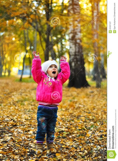 Baby Girl Laughing And Playing In The Autumn Stock Image Image Of