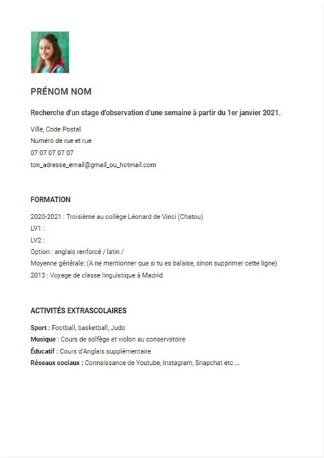 Comment Rédiger Un Cv Pour Un Stage De 3ème En 2021 Avec Modèle Cvlm