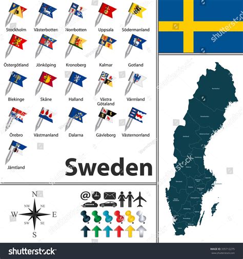 vector map sweden regions flags stock vector royalty free 335712275 shutterstock