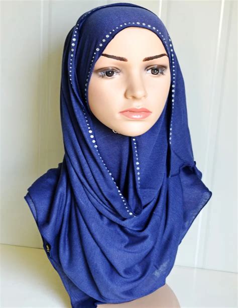 M Solid Color Wholesale Islamic Hijab High Quality Hot Drill Pcs Per Lot Single Jersey