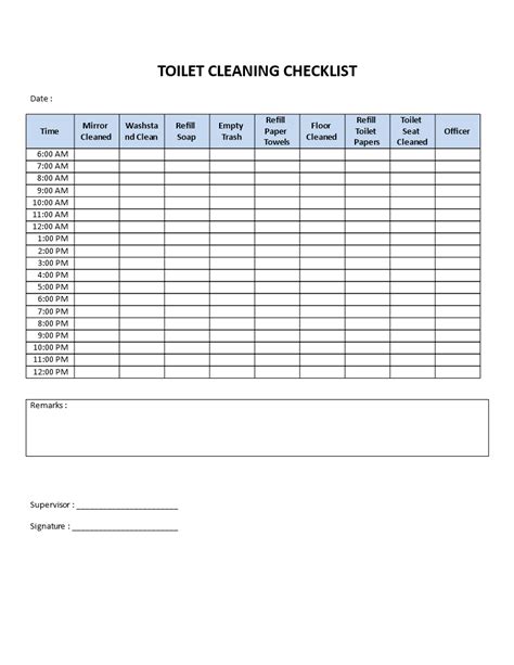 Printable Daily Toilet Cleaning Checklist Excel