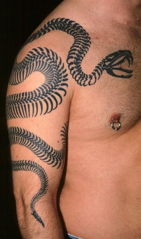Snake Skeleton Arm And Chest Blackwork Body Art Tattoos Tattoos