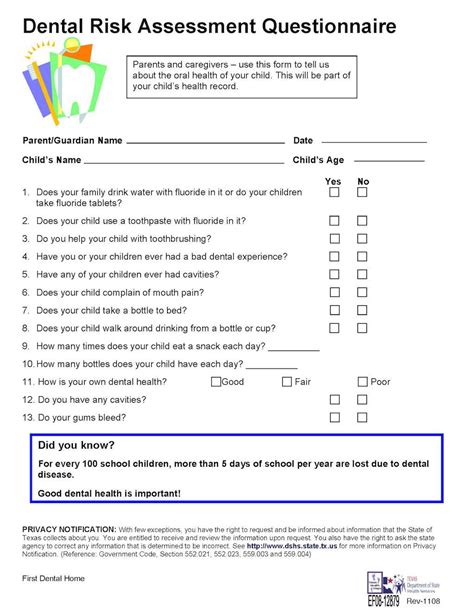 Dental Risk Assessment Questionnaire Lonestar Smiles For Kids