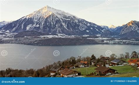 Winter In Switzerland S Alps Mountains Near The Thun Lake Stock Image