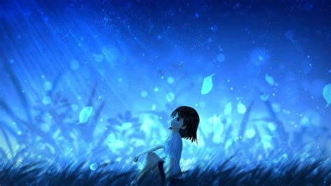 Download Wallpaper 1920x1080 Anime Girl Leaves Wind