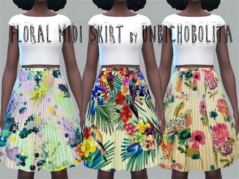 Hq texture, only one color swatch. Floral midi skirt at Un bichobolita » Sims 4 Updates