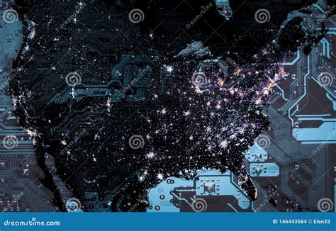 Map Of Usa With Electronic Circuit Stock Photo Image Of Component