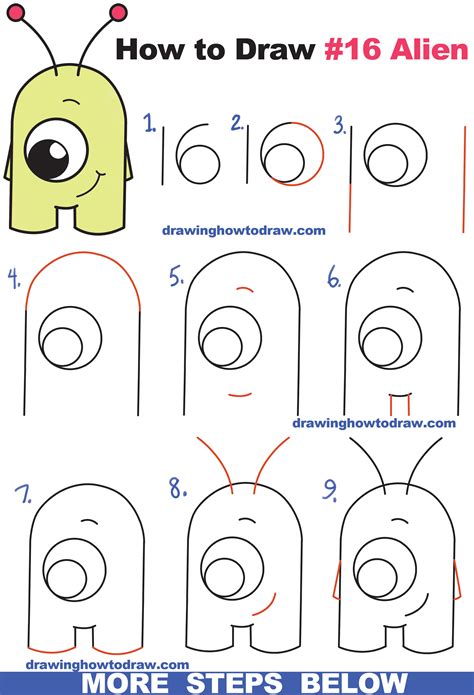 You can watch the video tutorial and follow along, pausing after each step to follow at your own pace. How to Draw Cute Cartoon Alien from Numbers "16" Easy Step ...