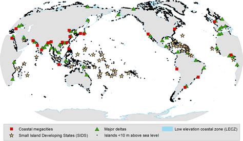 Global Distribution Of Low Lying Islands And Coasts The Map Shows Low