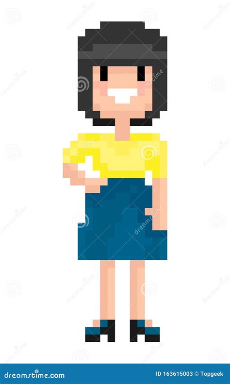 Pixel Art Girl Character Young Woman Personage Vector Illustration