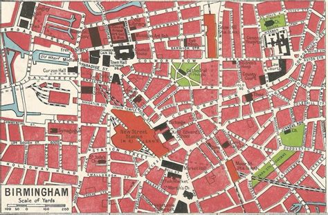 Birmingham Antique City Map 1900s Town Home Decor Vintage Prints Colour