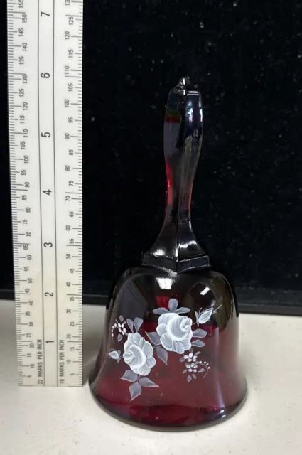 Vintage Fenton Beautiful Rose Hand Painted Ruby Red Art Glass Bell Artist Signed 28 99 Picclick