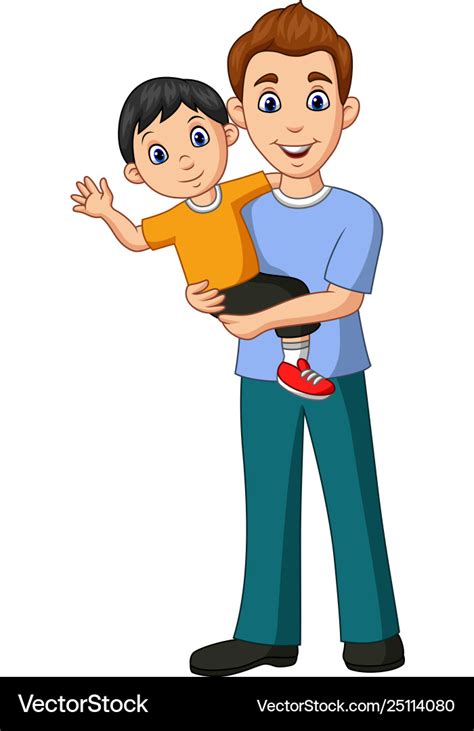 Cartoon Father Carrying A Son In His Arms Vector Image