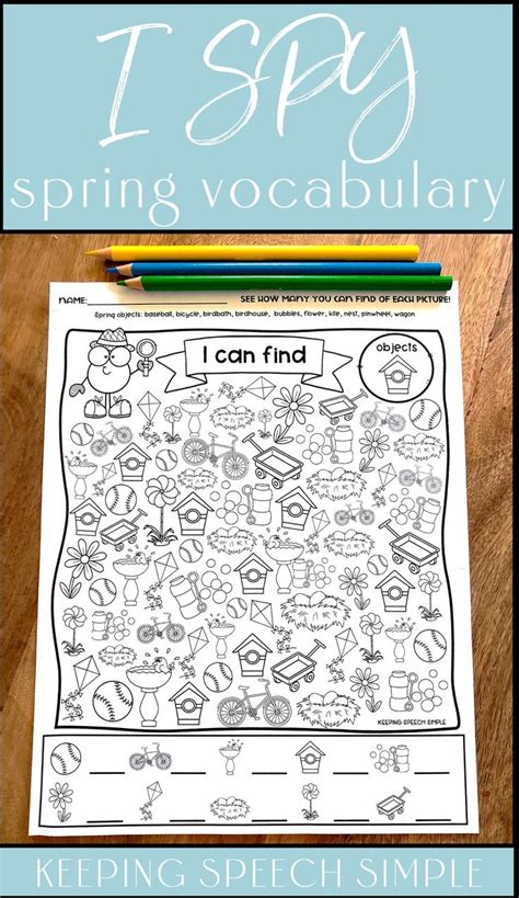 i spy spring vocabulary no prep worksheets for language speech