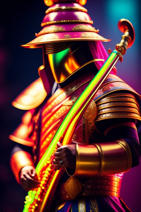Lexica Neon Samurai Playing The Saxophone In Traditional Armor With A