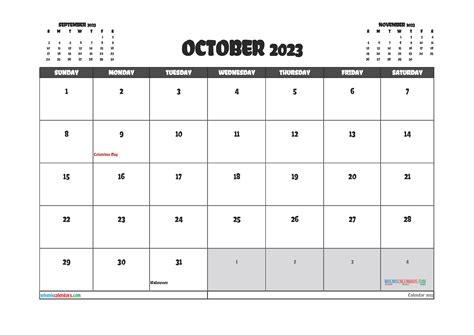 Free Printable October 2023 Calendar 12 Templates Free Printable