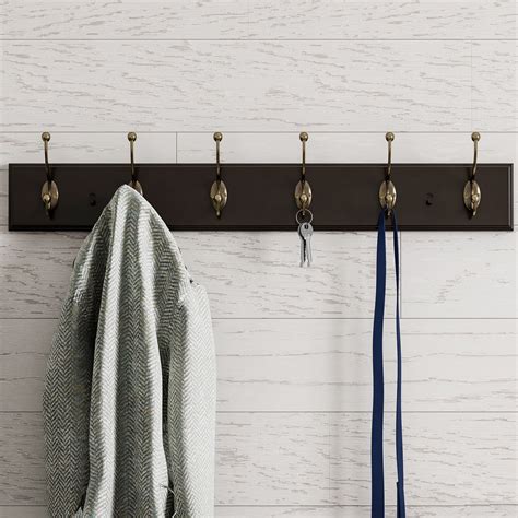 Wall Hook Rail Mounted Hanging Rack With 6 Hooks Entryway Hallway Or