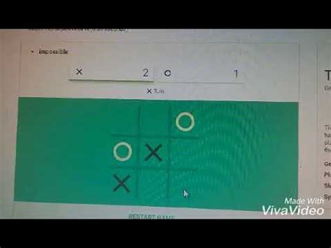 Think on your feet but also be careful, as the first player who places three of their marks in a horizontal, vertical or diagonal row wins the game! How to win google tic tac toe impossible watch and share ...