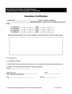 Third Party Verification Of Homelessness Doc Template Pdffiller