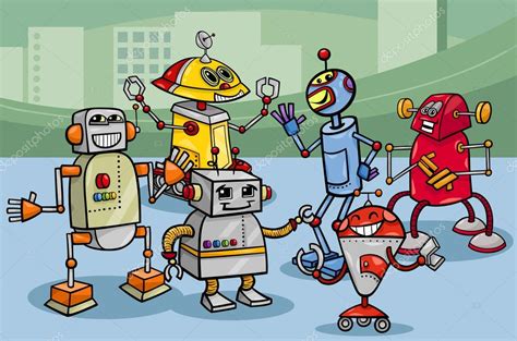 Robots Group Cartoon Illustration Stock Vector Image By ©izakowski