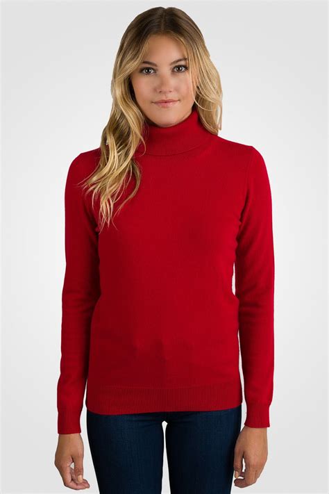 Red Cashmere Long Sleeve Turtleneck Sweater Long Sleeve Turtleneck