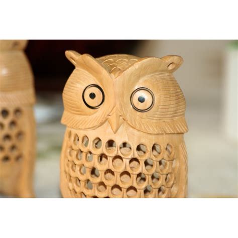Pair Of Two Adorable Hand Carved Wooden Owls